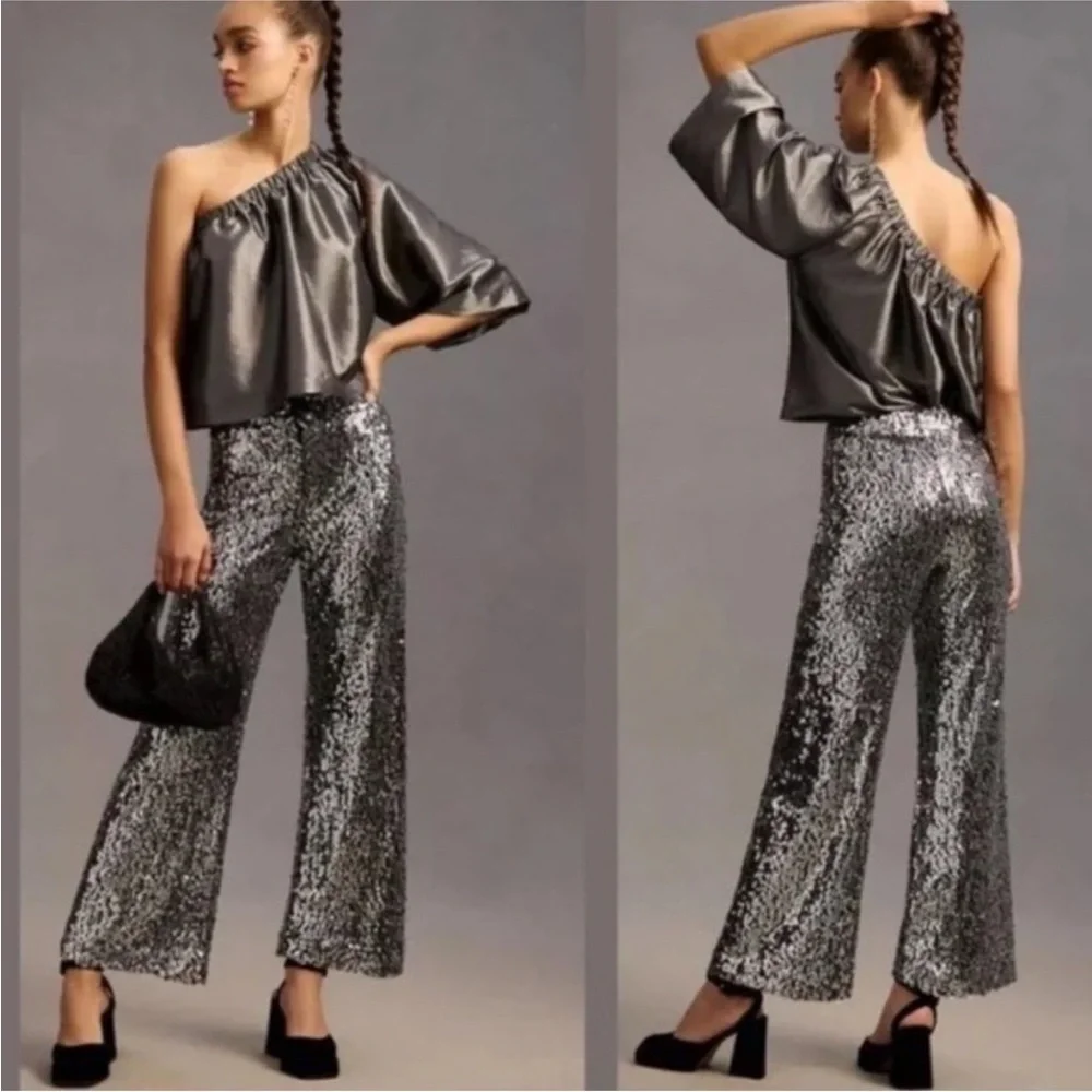 Maeve Anthropologie The Colette Sequin Cropped Wide-Leg Pants – Size 25